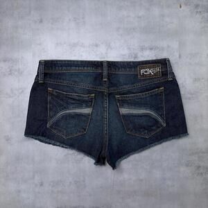 Y2K Dark Wash Fox Racing Grunge Mini Denim Shorts